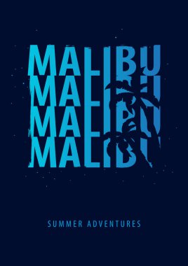 Avuç içi ile Malibu yaz grafik. T-shirt tasarım ve baskı.