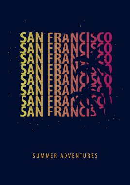 Avuç içi ile San Francisco Summer grafik. T-shirt tasarım ve baskı.
