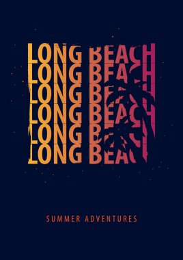 Long Beach yaz grafik avuç içi ile. T-shirt tasarım ve baskı.