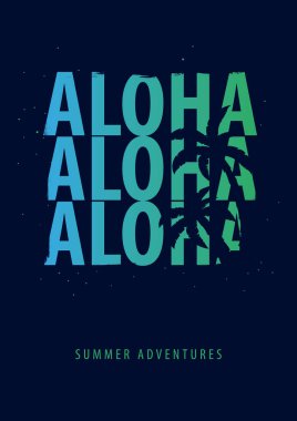 Aloha grafik avuç içi ile yaz. T-shirt tasarım ve baskı.