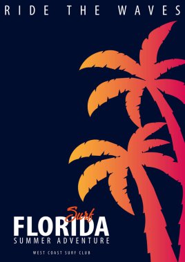 Avuç içi ile Florida sörf grafik. T-shirt tasarım ve baskı.