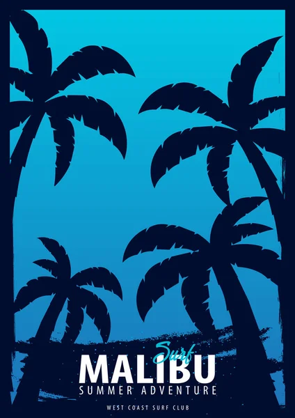 Avuç içi ile Malibu sörf grafik. T-shirt tasarım ve baskı.