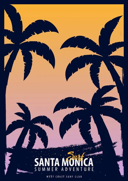 Santa Monica sörf grafik avuç içi ile. T-shirt tasarım ve baskı.