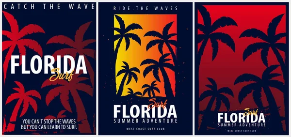 Florida Surfing grafisk med palmer. T-shirt design och print. — Stock vektor