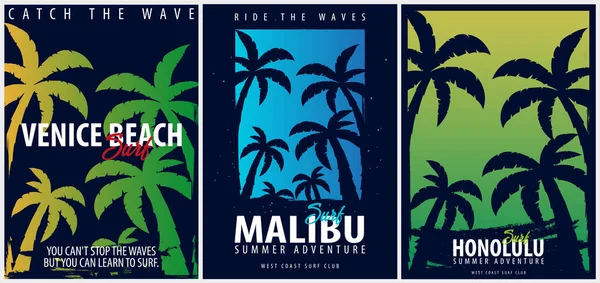 Avuç içi ile Malibu sörf grafik. T-shirt tasarım ve baskı.