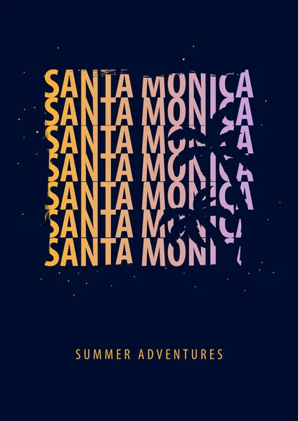 Santa Monica zomer afbeelding met palmen. T-shirt ontwerpen en afdrukken. — Stockvector