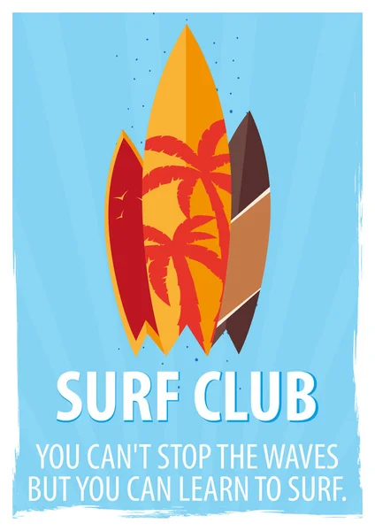Серфінг плакат для Surfing Club з дошками для серфінгу. Векторні ілюстрації . — стоковий вектор