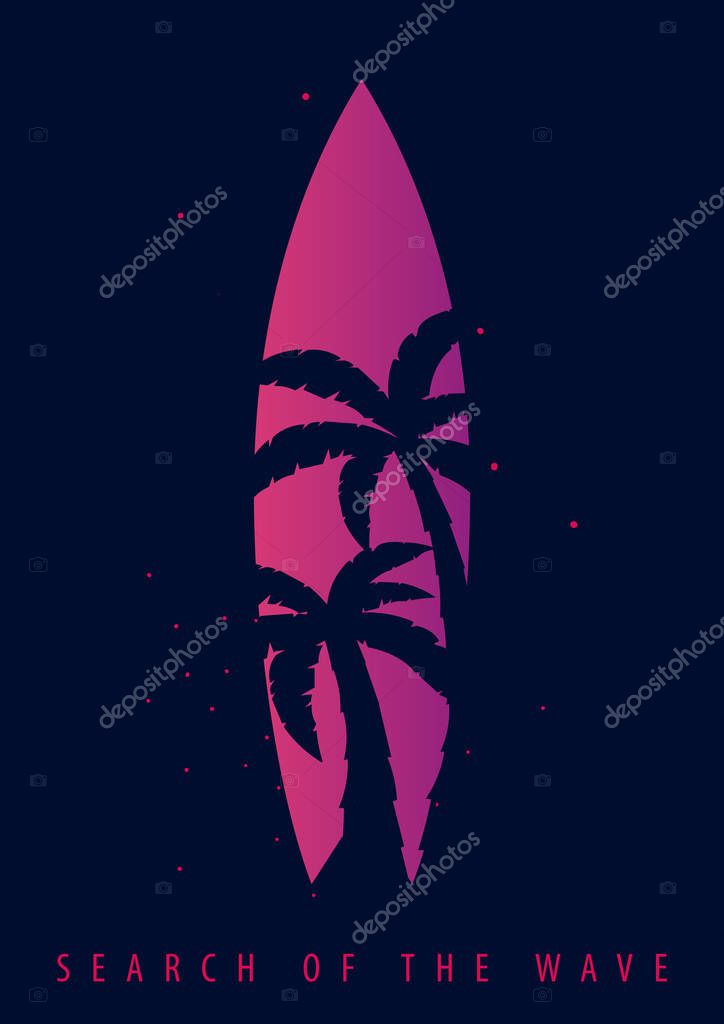 Surfing graphic with palms and surfingboards. T-shirt design and print