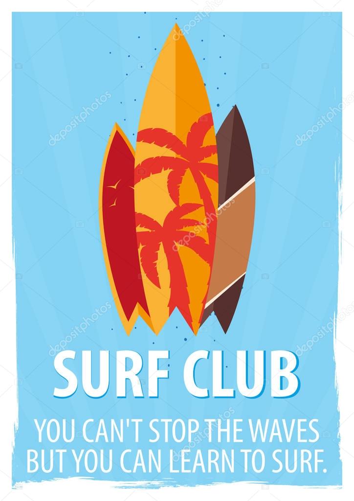 Surfing poster for Surfing Club with surfboards. Vector illustration
