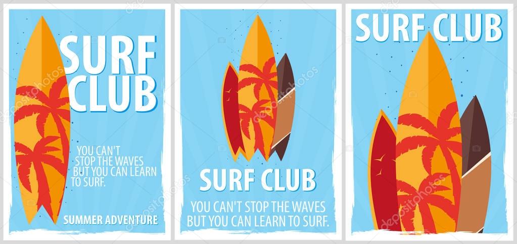 Surfing poster for Surfing Club with surfboards. Vector illustration