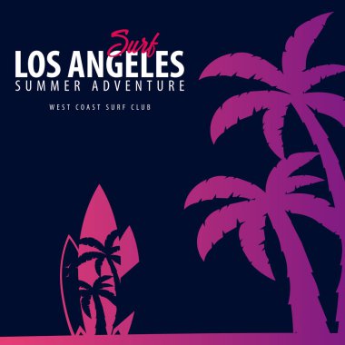 Avuç içi ile Los Angeles sörf grafik. T-shirt tasarım ve baskı.