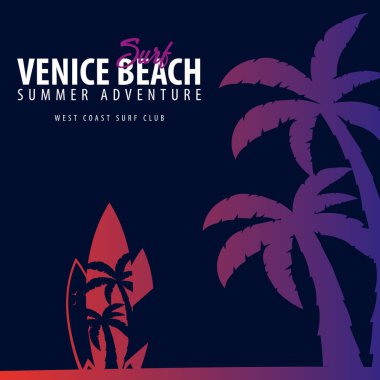 Venice Beach sörf grafik avuç içi ile. T-shirt tasarım ve baskı.