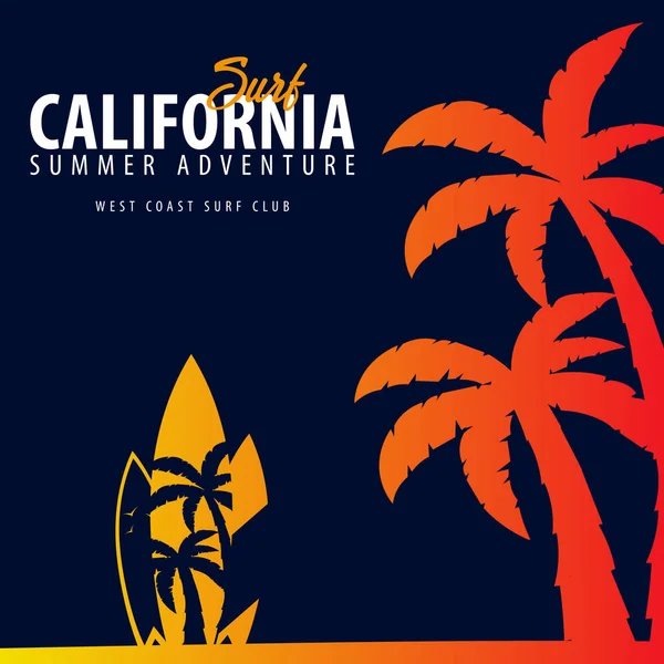 Avuç içi ile California sörf grafik. T-shirt tasarım ve baskı.