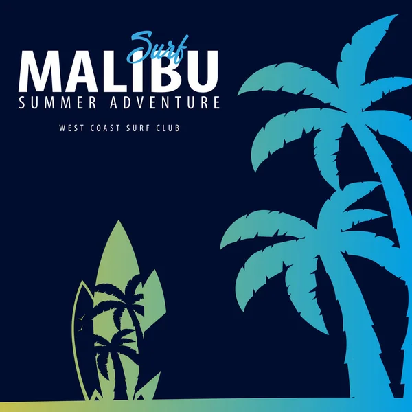 Avuç içi ile Malibu sörf grafik. T-shirt tasarım ve baskı.