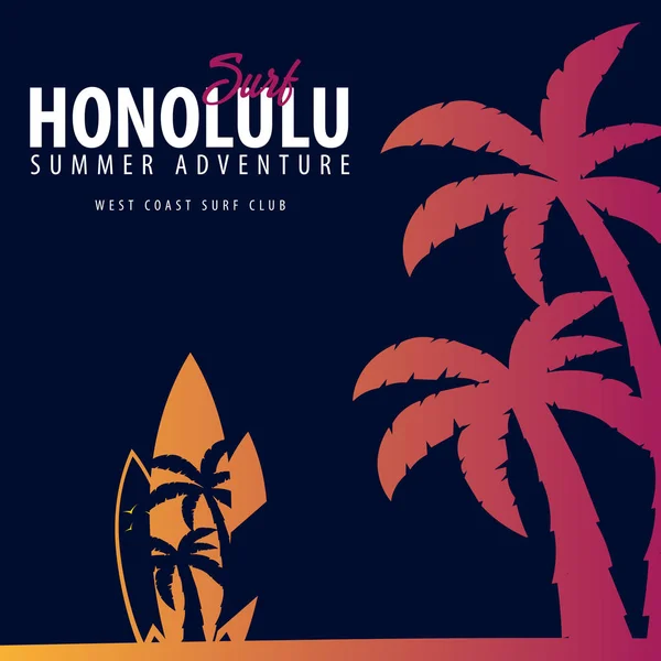 Hawaii, Honolulu sörf grafik avuç içi ile. T-shirt tasarım ve baskı.