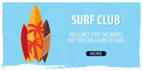 Banner surfing Surfing Club z deski surfingowe. Ilustracja wektorowa. — Wektor stockowy