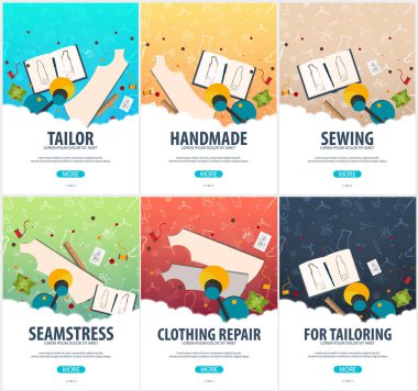 Terzi ve terzi afiş. Dikiş takımı. Iğne işi, el yapımı. Terzilik kavramı.