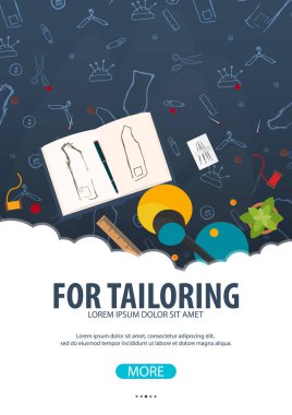 Terzi ve terzi afiş. Dikiş takımı. Iğne işi, el yapımı. Terzilik kavramı.