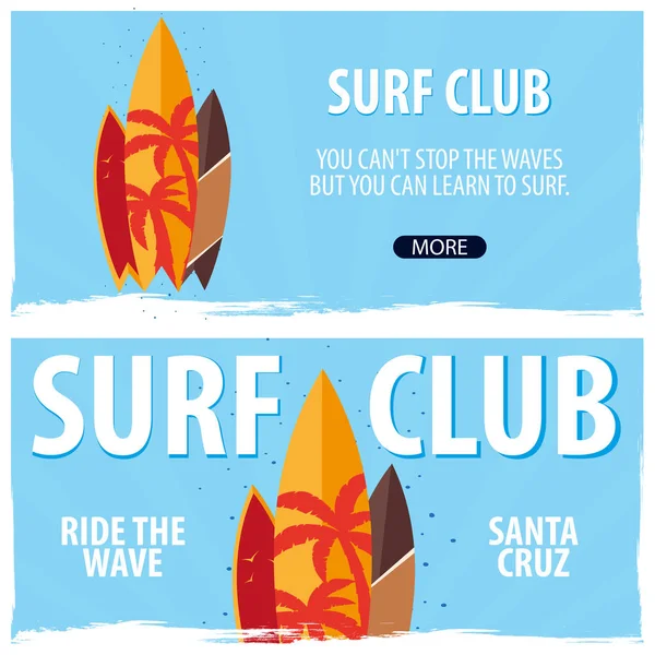 Sörf tahtaları ile sörf banner sörf kulübü için. Vektör çizim.