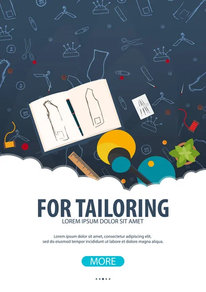 Terzi ve terzi afiş. Dikiş takımı. Iğne işi, el yapımı. Terzilik kavramı.