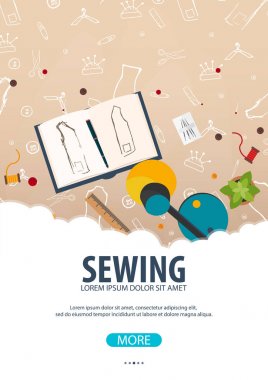 Terzi ve terzi afiş. Dikiş takımı. Iğne işi, el yapımı. Terzilik kavramı.