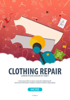 Terzi ve terzi afiş. Dikiş takımı. Iğne işi, el yapımı. Terzilik kavramı.