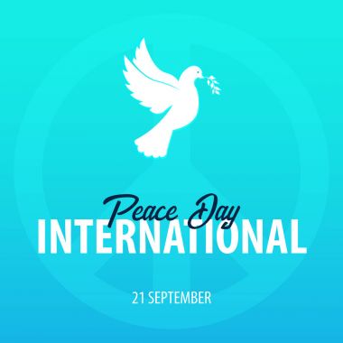 Uluslararası Barış günü afiş. 21 Eylül. Güvercin zeytin dalı ile.