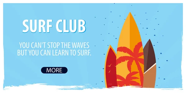 Banner surfing Surfing Club z deski surfingowe. Ilustracja wektorowa. — Wektor stockowy