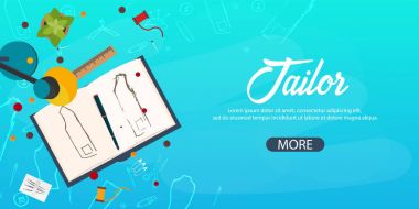 Terzi ve terzi afiş. Dikiş takımı. Iğne işi, el yapımı. Terzilik kavramı.