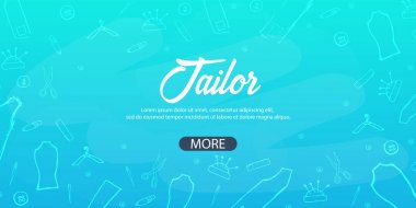 Terzi ve terzi afiş. Dikiş takımı. Iğne işi, el yapımı. Terzilik kavramı.