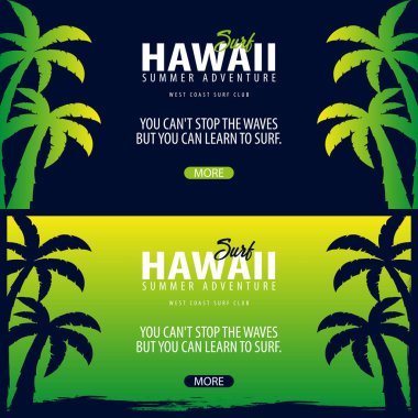 Avuç içi ile Hawaii sörf grafik. Surf club vektör afiş.