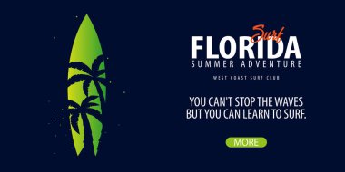 Avuç içi ile Florida sörf grafik. Surf club vektör afiş.