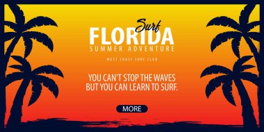Avuç içi ile Florida sörf grafik. Surf club vektör afiş.