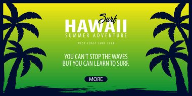 Avuç içi ile Hawaii sörf grafik. Surf club vektör afiş.
