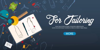 Terzi ve terzi afiş. Dikiş takımı. Iğne işi, el yapımı. Terzilik kavramı.