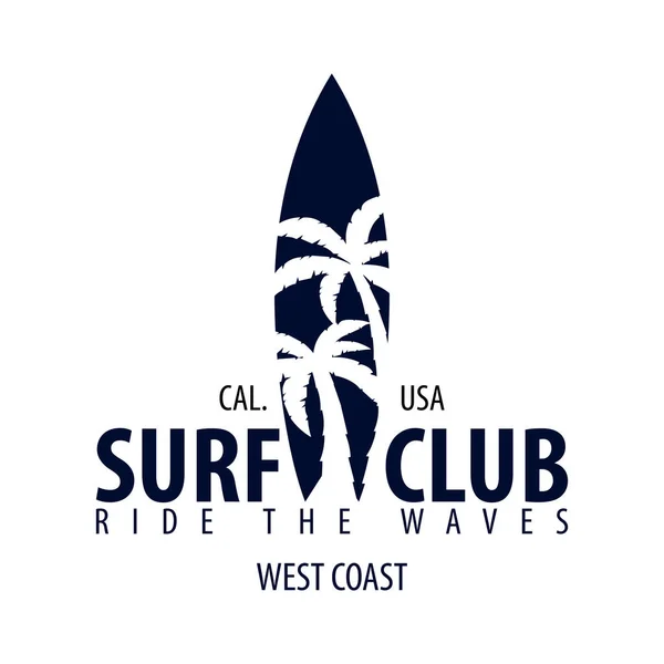 Surfing logotyp och emblem för Surf Club eller butik. Vektorillustration. — Stock vektor