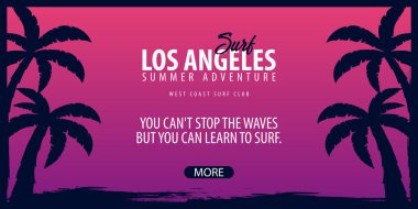 Avuç içi ile Los Angeles sörf grafik. Surf club vektör afiş.