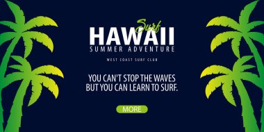 Avuç içi ile Hawaii sörf grafik. Surf club vektör afiş.