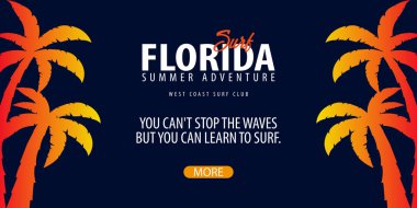 Avuç içi ile Florida sörf grafik. Surf club vektör afiş.