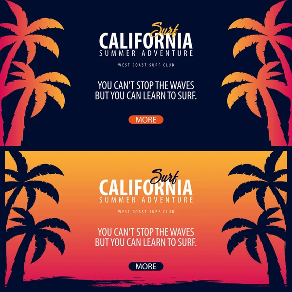 Avuç içi ile California sörf grafik. Surf club vektör afiş.