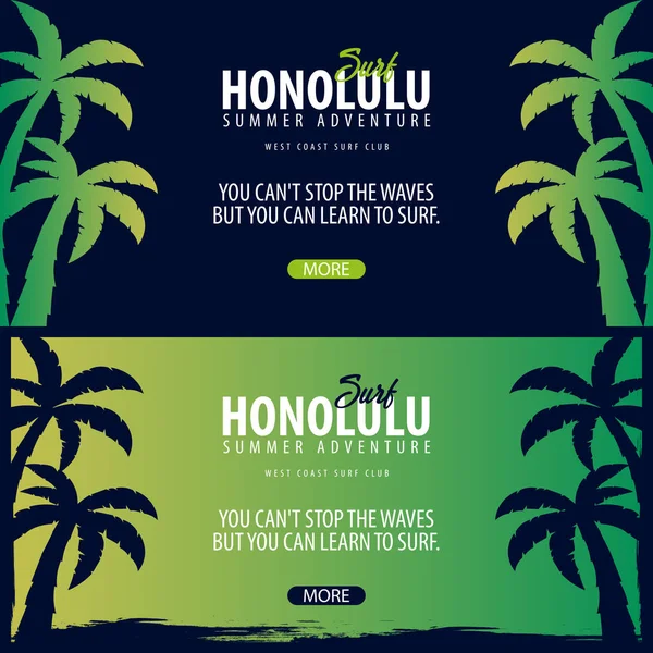 Avuç içi ile Hawaii sörf grafik. Surf club vektör afiş.