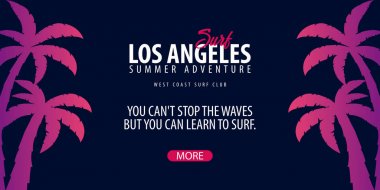 Avuç içi ile Los Angeles sörf grafik. Surf club vektör afiş.