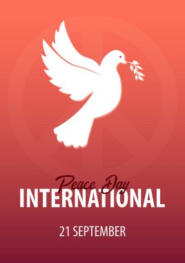 Uluslararası Barış günü poster. 21 Eylül. Güvercin zeytin dalı ile.