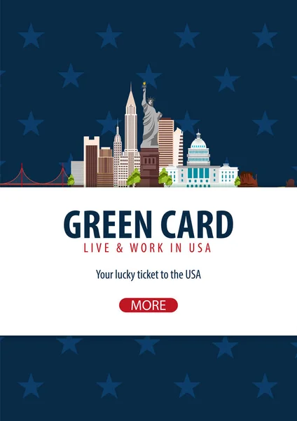 Green Card Çekilişine afiş. ABD Vize ve Göçmenlik. — Stok Vektör