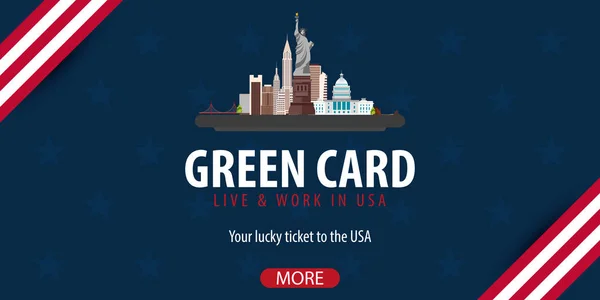 Banner de la lotería Green Card. Inmigración y Visa a los Estados Unidos . — Archivo Imágenes Vectoriales