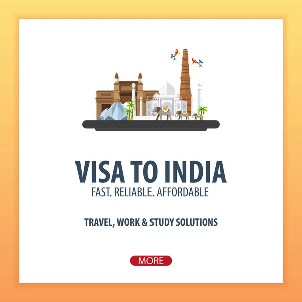 Visa a la India. Viajar a la India. Documento para viajar. Ilustración plana del vector . — Vector de stock