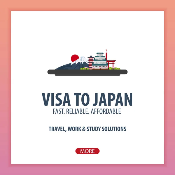 Visa naar Japan. Reizen naar Japan. Document voor reizen. Platte vectorillustratie. — Stockvector