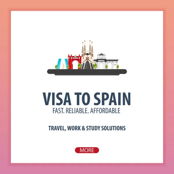 Visum till Spanien. Dokument för resor. Flat vektorillustration. — Stock vektor