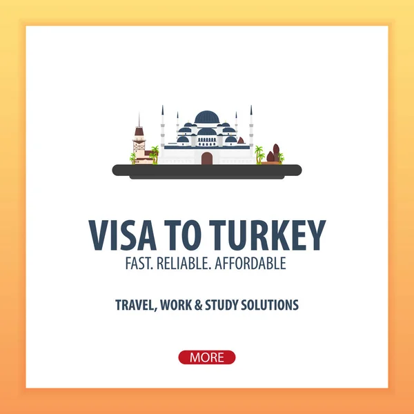 Visa para Turquía. Documento para viajar. Ilustración plana del vector . — Vector de stock