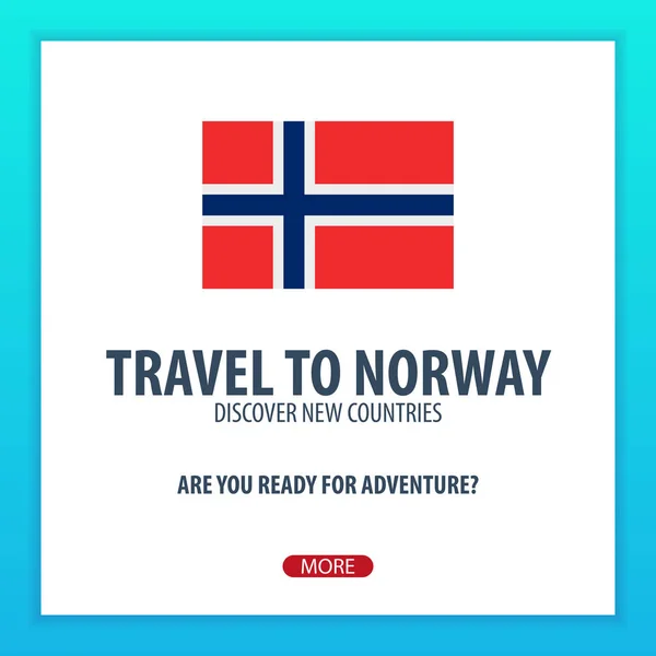 Reizen naar Noorwegen. Ontdekken en verkennen van nieuwe landen. Avontuurlijke reis. — Stockvector